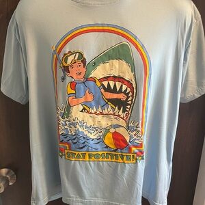 Romwe | Blue Shark “Stay Positive” T-Shirt Size Small